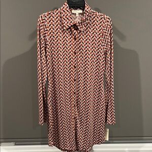 Geometric Long Sleeved Knit Shirt Dress